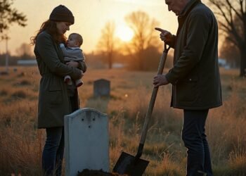 муж привез жену с малышом на кладбище к свежей могиле