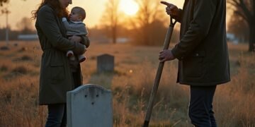 муж привез жену с малышом на кладбище к свежей могиле